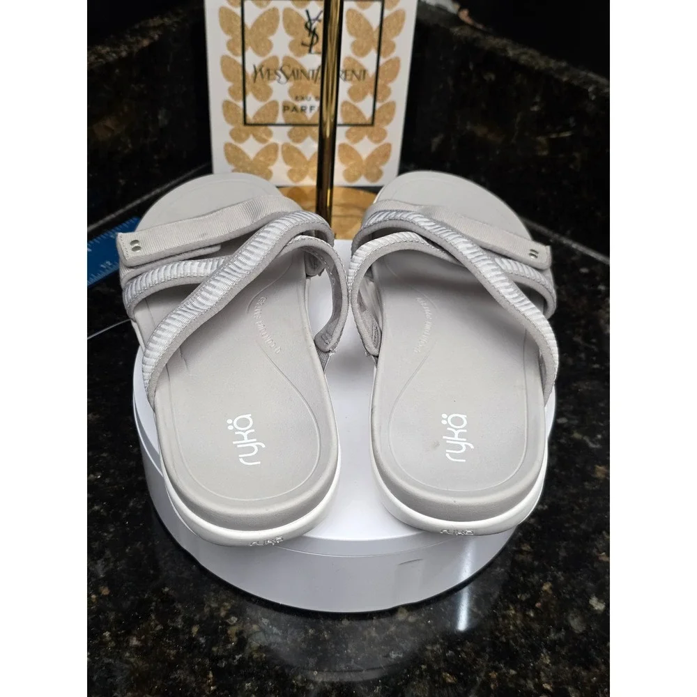 Ryka Sage Sandals 9M Grey Q-Contour Footbed Athletic Slide Strappy Walking